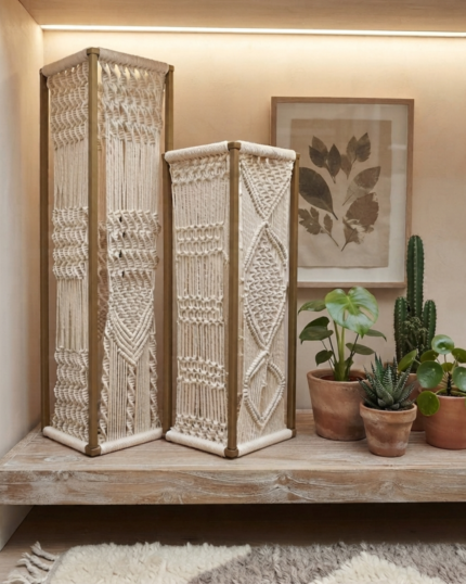 Handcrafted Vertical Macrame Floor Lanterns |Sharqiyat Online
